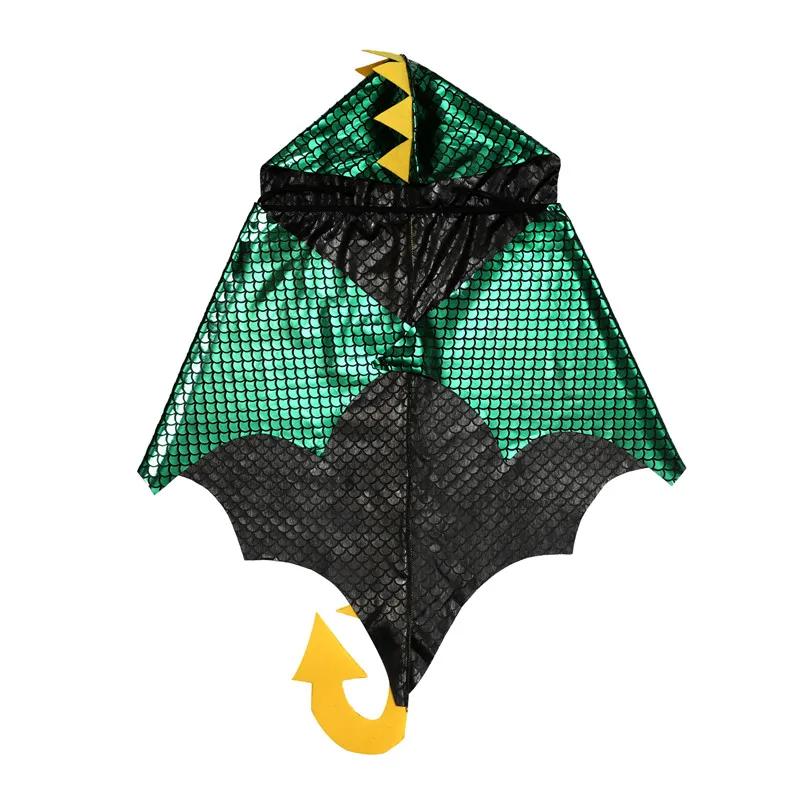 Unisex Green Dinosaur Cape Dragon Hooded Cloak Halloween Costumes Christmas Fancy Cloak Role Play Costumes Boys Girls