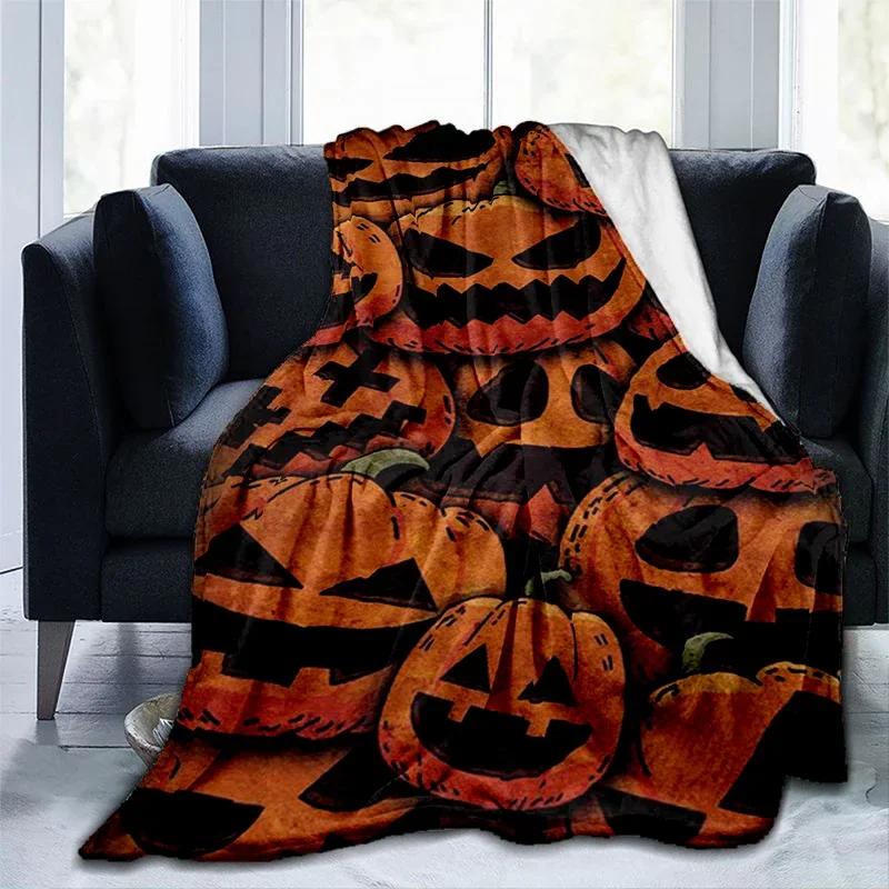 Calabaza de Halloween&;manta estampada de fantasma de terror, manta de franela cálida a la moda, manta cubresofá, regalo de Halloween