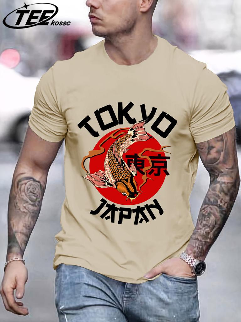 Harajuku Tokyo Japan Koi Fish Design Men TShirts Fashion Short Sleeve AllMatch Cotton Soft T Shirt Summer Unisex Loose Clothes