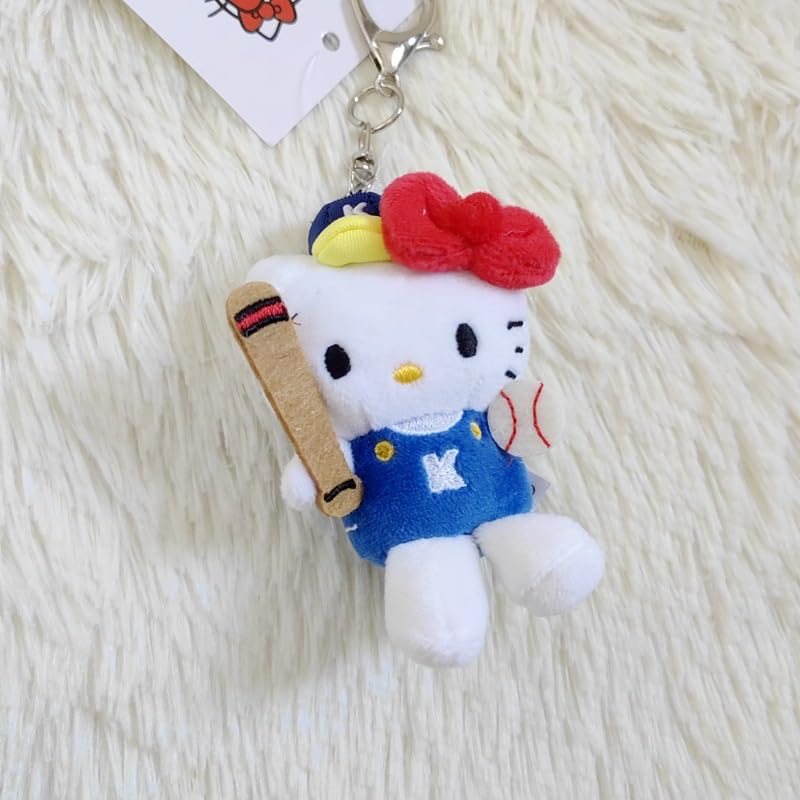 [Reloading] Hello Kitty Plush Mascot Holder Pendant Plush Key Ring Keychain Cute Character Merchandise 50th Anniversary (Blue, Baseball) [Used]