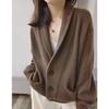 Women's High-End V-Neck Wool Cardigan - Thick, Loose, Trendy Sweater Coat for Autumn/Winter Fashion