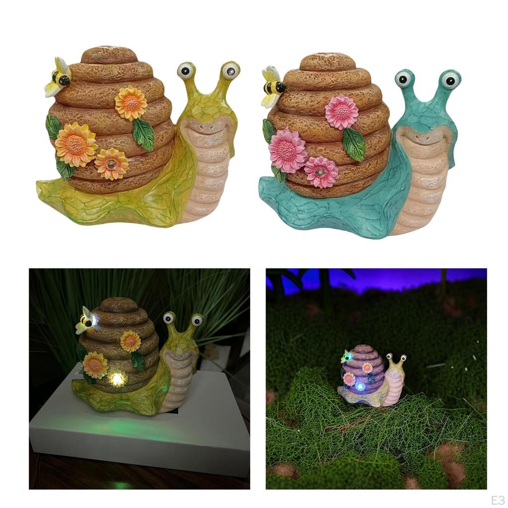 Garden Snail Statue with Solar Lights Resin Sculpture Animal 6x4x5inch for Indoor Outdoor