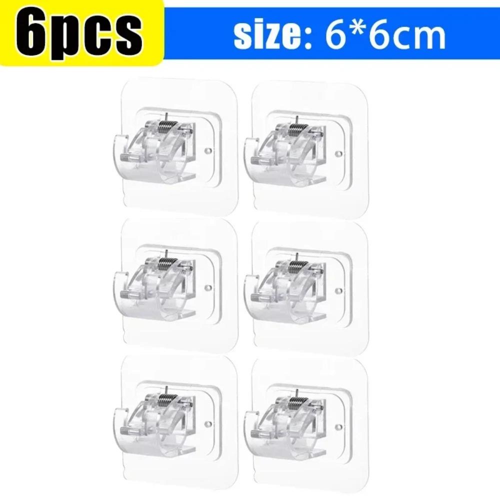 

Зажимы для штор без гвоздей, крючки, самоклеящиеся крючки для направляющих, регулируемые для душа, бытовые принадлежности для хранения, держатели для вешалок A 6PCS