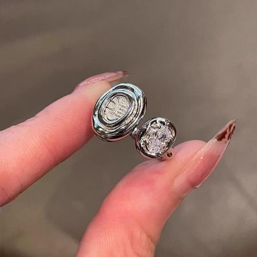 Medieval zircon open ring light luxury fashion niche French unique ring