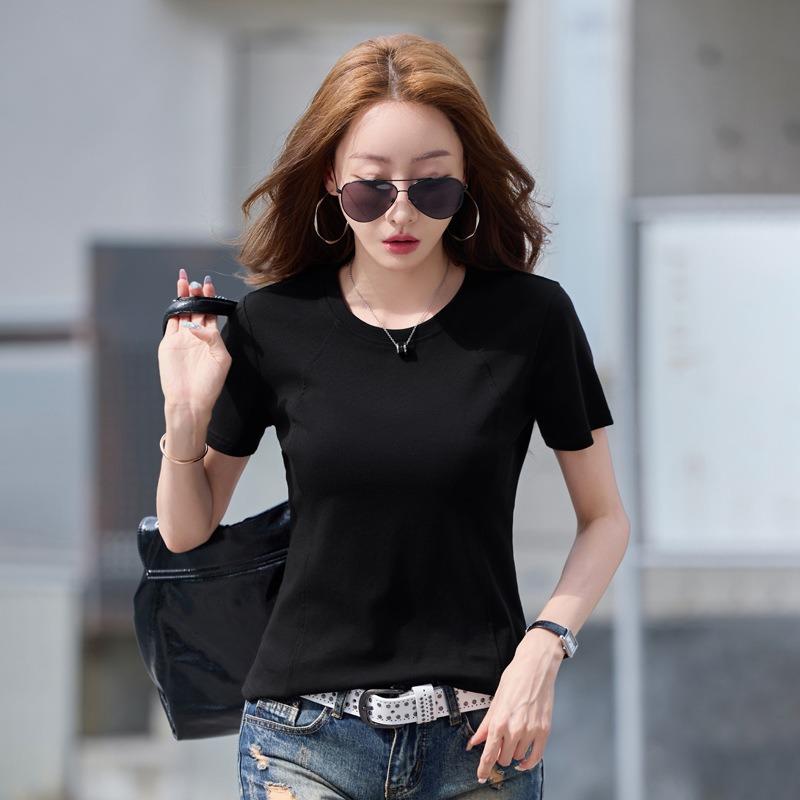 Summer New Round Neck Short-sleeved T-shirt for Women Pure Cotton Slimming Half-sleeved Top