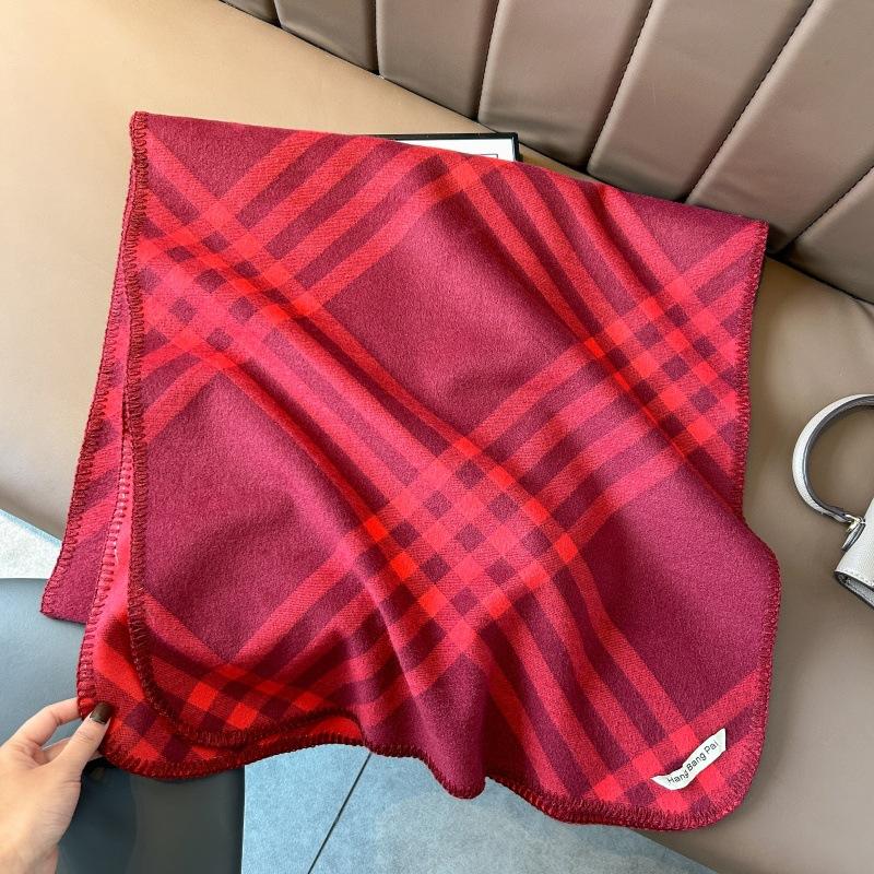 Black imitation cashmere scarf women's winter high-end sense double-sided plaid pattern warm scarf thickened versatile shawl