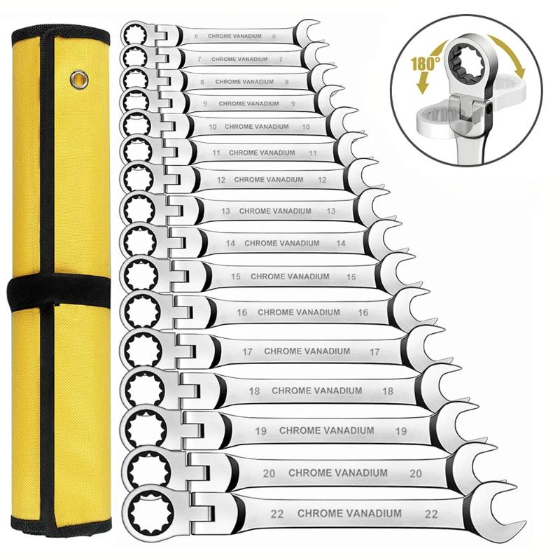 

8pcs 72-Tooth Durable Ratchet Wrench Set Metric 8-19mm Multi-Function for Garage Home DIY Repair Maintenance Ideal Party Gift 8PCS (8mm-19mm) срібний
