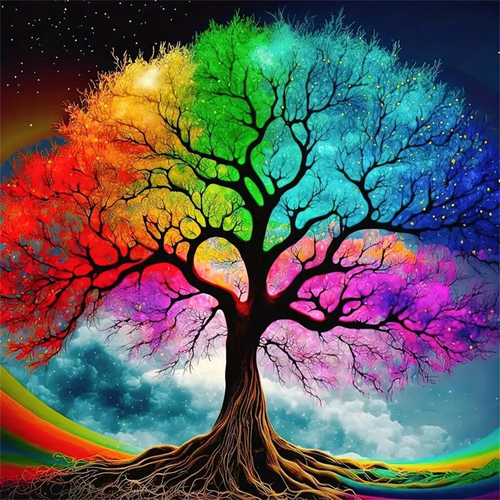DIY Diamond Painting Colorful Tree Cross Stitch Kit Mosaic Art Diamond Painting Full Circle Diamond Home Decoration