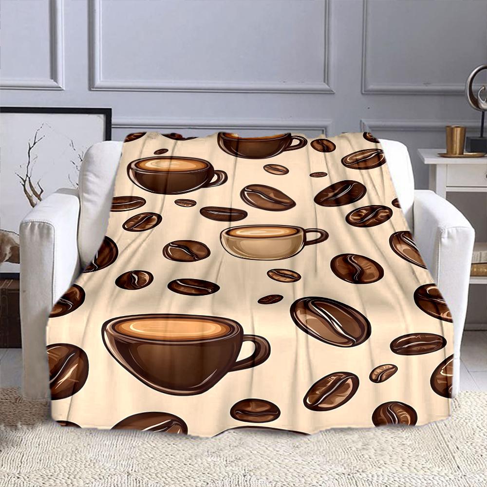 Coffee Cups and Beans Pattern Patterned flannel blanket perfect for the bedroom living room, sofa, or a little nap