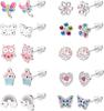 Bobisty 3 Pairs Stainless Steel Screw Back Earrings for Women CZ Heart Butterfly Ball Earrings Cat Rainbow Stud Earrings Set