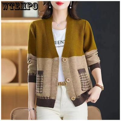 Cardigan Pulover pentru Femei cu Blocuri de Culoare și Jachetă Pulover Nouă pentru Femei Largă și Elegantă Top pentru Femei