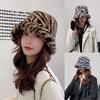 Zebra Grain Ornamented Hats with Flat Top & Wide Brim for Winter Warm Keeping