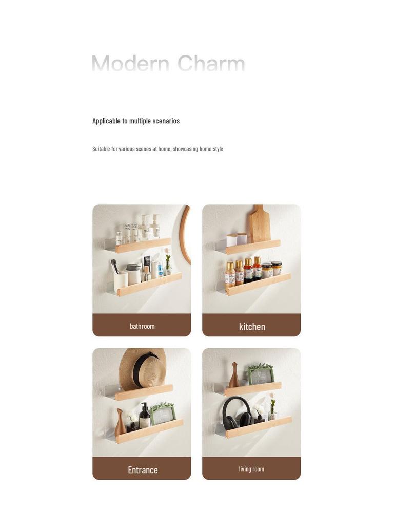 Vit Japansk Väggmonterad Massivt Trä Badrumshylla: Hålfri förvaringshylla för toalett & tvättställ