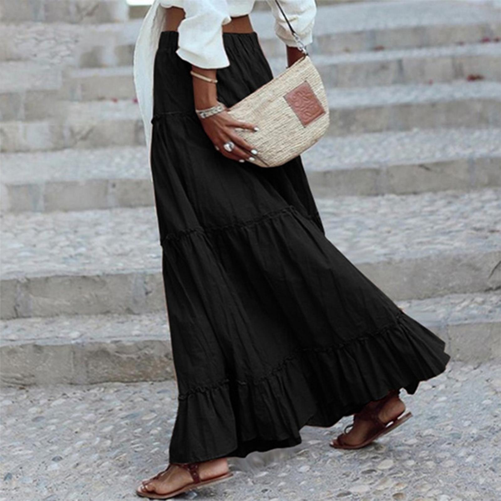 Women s Fashion Color Loose Casual Long Skirt XL чёрный