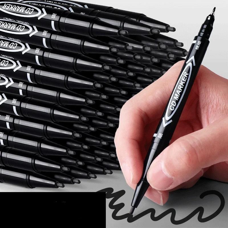 Dobbel tupp Kunst Svart Blå blekk Permanent Malingsmarkørpenn for Plast Tre Stein Metall Glass Doodling Merking Graffiti