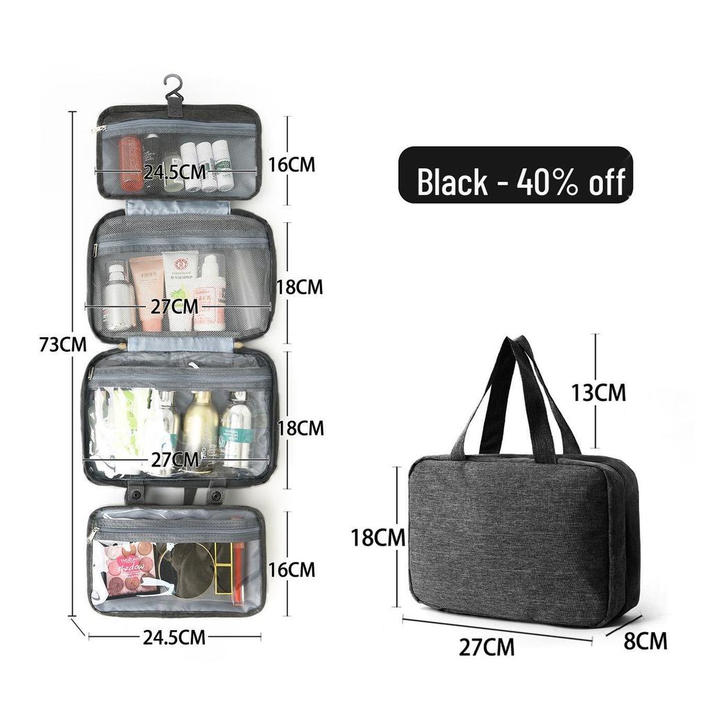 Travel-Friendly Multi-Color Hanging Toiletry & Makeup Bag with Wet and Dry Compartments