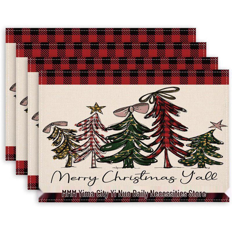 Christmas Snowman & Snowflake Plaid Insulated Placemat - Festive Table Decoration