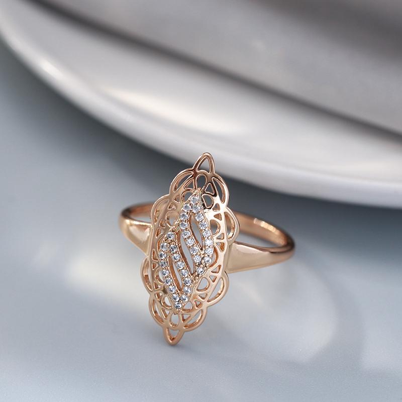Luxury Rose Gold Women Ring Natural Zircon Hollow Flower Ethnic Bride Wedding Rings Trend Daily Vintage Jewelry