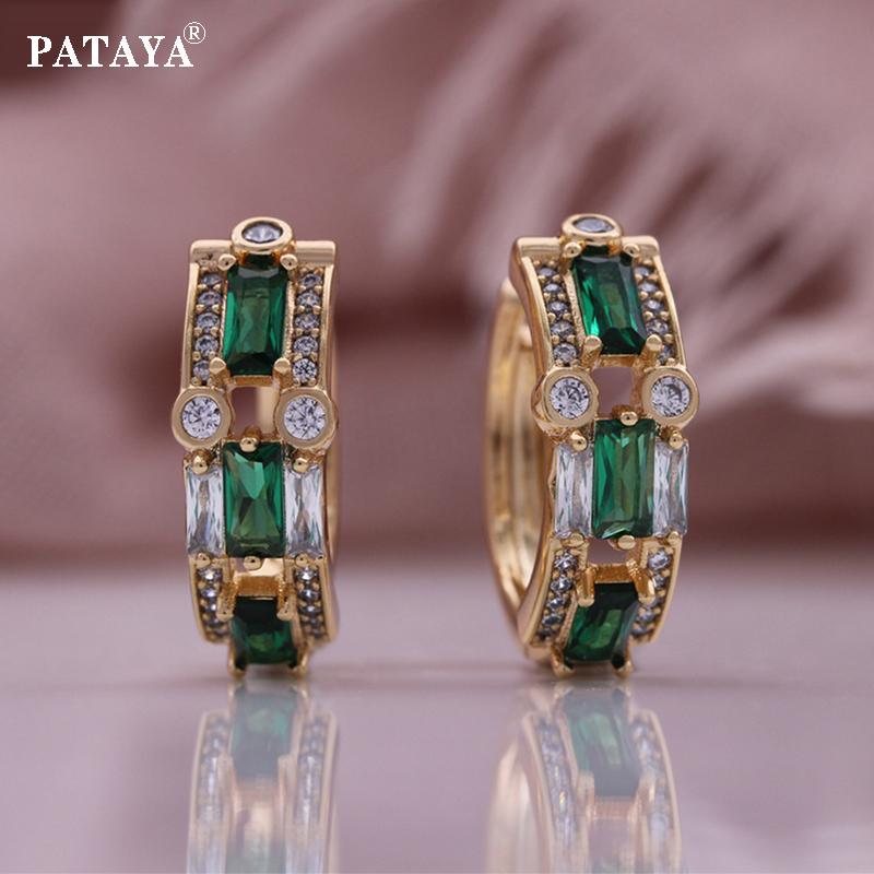 

Красивые изысканные круглые серьги PATAYA с инкрустацией белого и зеленого искусственного циркона зелёный