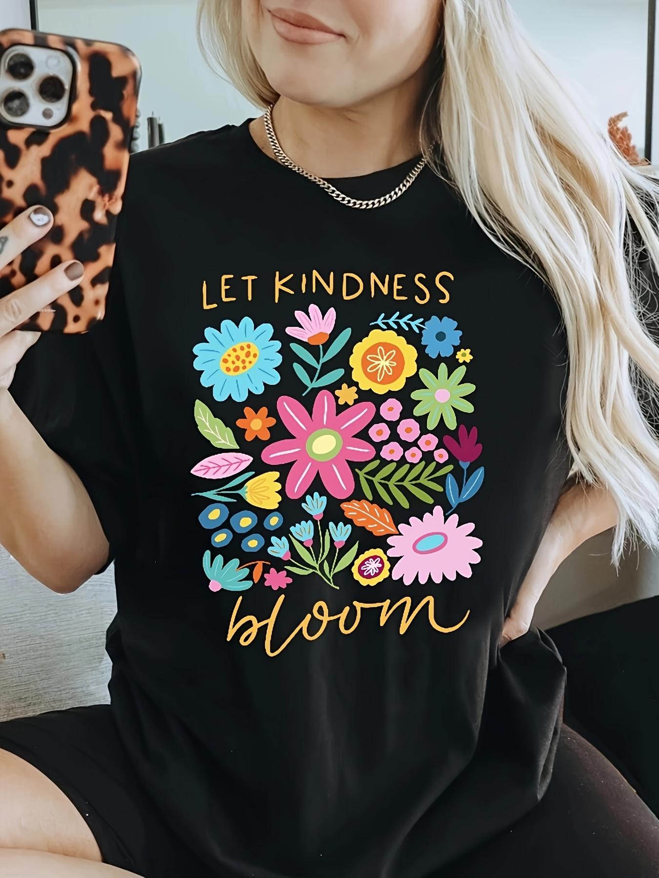 

Let Kindness Flourish TShirt Be Kind Vintage Flower Tee WomenS Aesthetic Floral Printed Summer Casual Women Size Clothing S