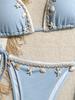 Women's Swimsuit Solid Halter Side Tie Bikini Suit Beachwear Bathing Suits with Shell