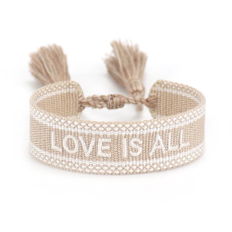 Handmade European Style Embroidered Love Bracelet with Tassels for Girls
