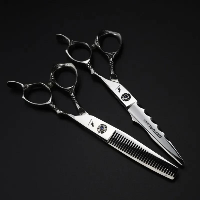 Professional Japan 440C 6 '' Hair Scissors Hair Cutting Scissor Barber Tools Haircut Thinning Shears Set Hairdressing Scissors