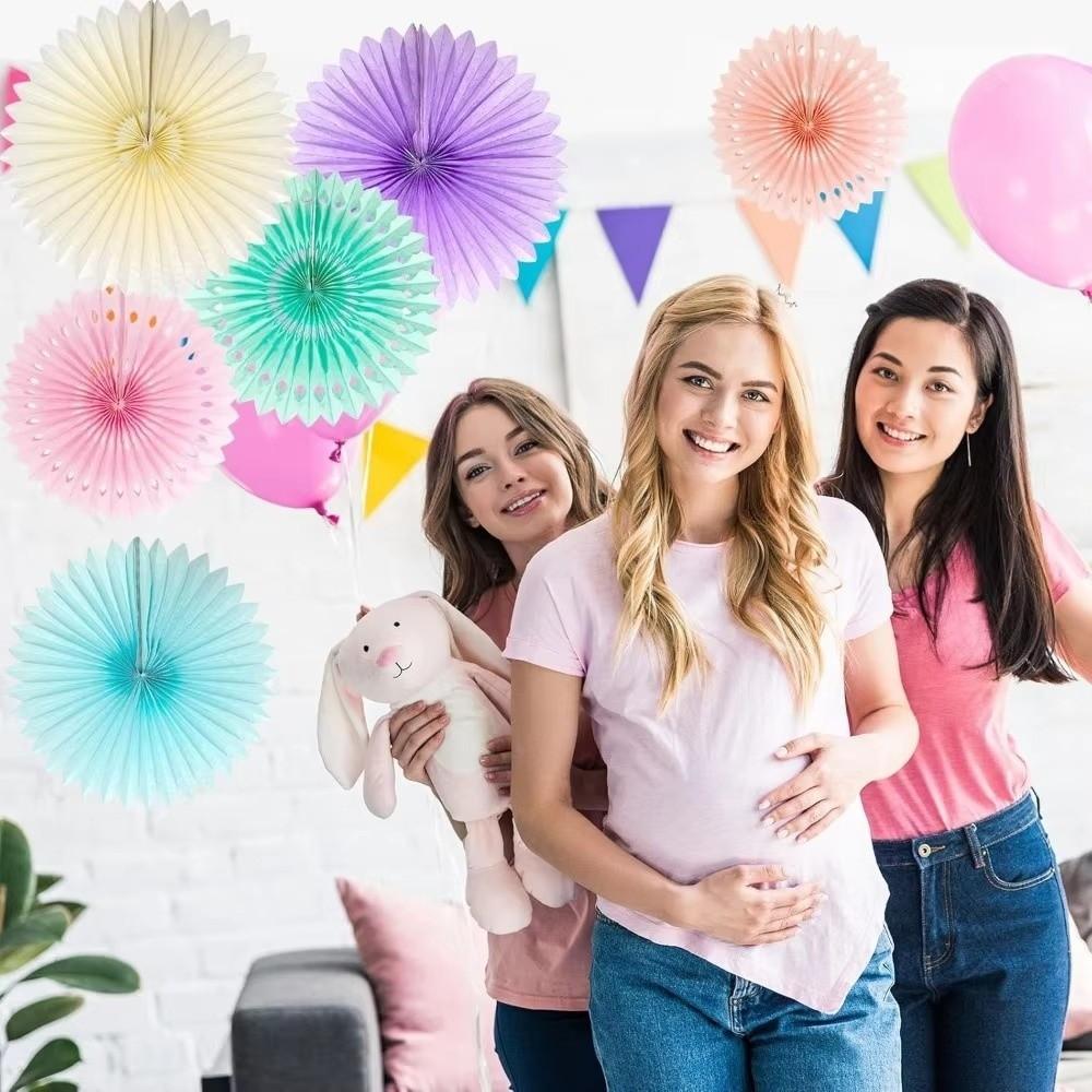 6Pcs/Set Hanging Ornaments Paper Fan Flowers Flower Paper Crafts Wedding Party Decoration