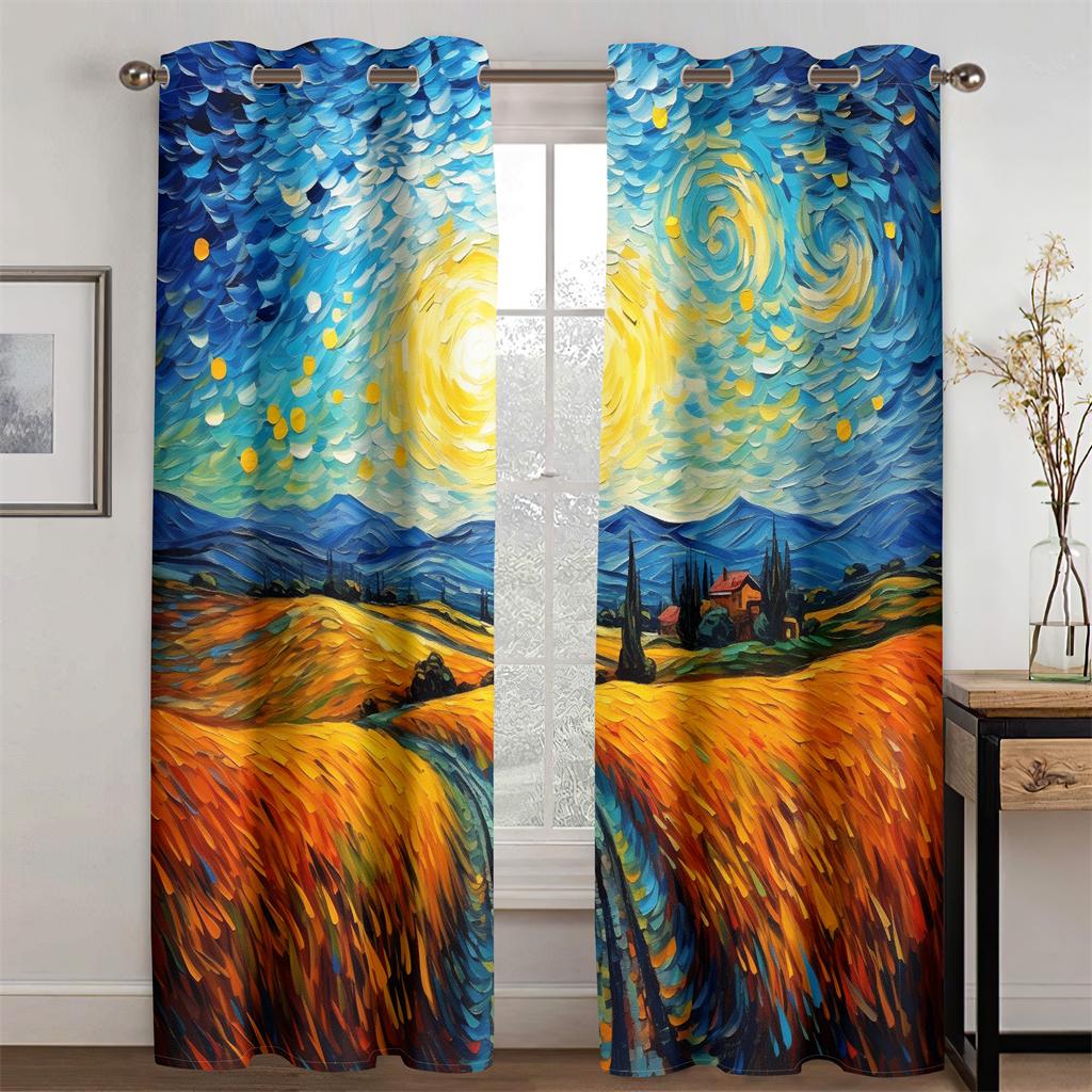 Pastoral Life Landscape Decorative Curtains Oil Painting Style 2 Piece Set Living Room Bedroom Office Window Decorative Curtains