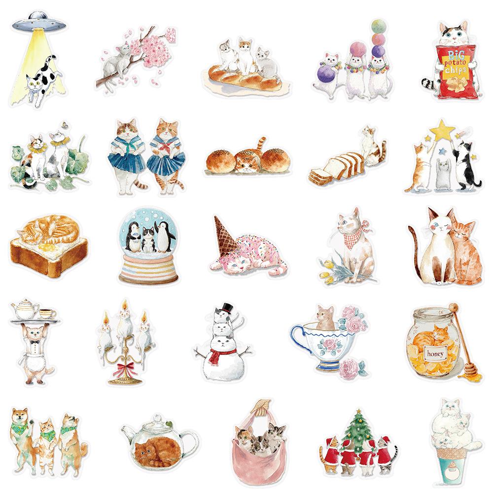 10/30/50pcs Transparent Cute Cat Cartoon Sticker Kawaii Animal Decals DIY Scrapbook Laptop Waterproof Aesthetic Graffiti Sticker