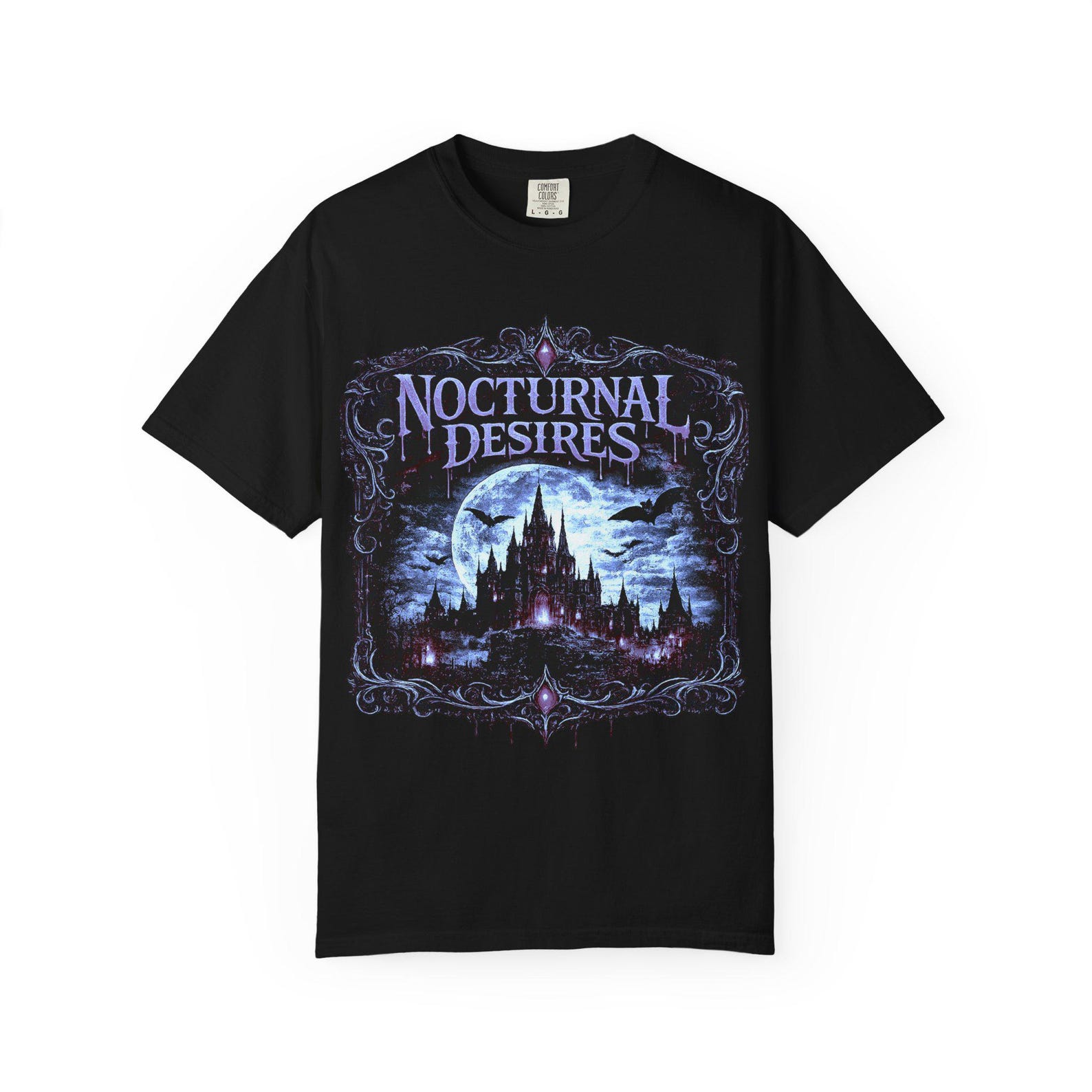 Nocturnal Desires Gothic Vampire Shirt, Dark Romance Moon Castle Vampire Aesthetic, Gothic T shirt, Midnight Goth Unisex Shirt, S