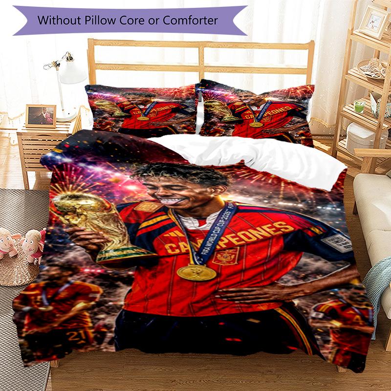 Lamine Yamal Barcelona Football Jersey Bedding Set,Comfort Bed Linen for Boys Room Decoration,Perfect Gift for Match Fans,Wrinkle Resistant Duvet Cove