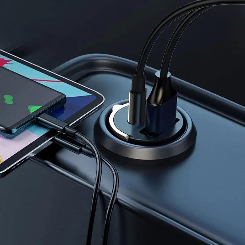 Încărcător auto USB 100W/200W, adaptor USB pentru brichetă, Super Charge, USB-A, USB-C, adaptor pentru brichetă, încărcător de telefon ascuns