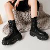 Punk Style Women Shoes Lace-up Platform Shoes Woman Rock Boots Metal Decor Thick Bottom Street Shot Knight