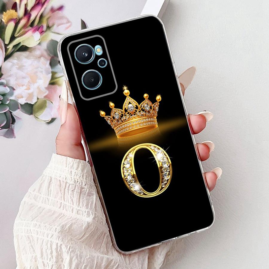 For Realme 9i 4G 5G Case Cute Crown Initial Letters Protective TPU Cover for Realme9 Pro Plus 9 Pro+ Soft Silicone Phone Fundas