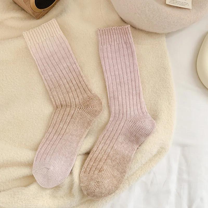 Winter Thick Warm Long Socks Gradient Wool Cashmere Kawaii Socks Women Thermal Floor Sleeping Socks New  Gift Autumn New