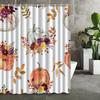 Elegant Pumpkin Floral Shower Curtain, Anti-Fog, Vibrant Orange Pumpkins & Autumn Leaves Design,  Hooks Included