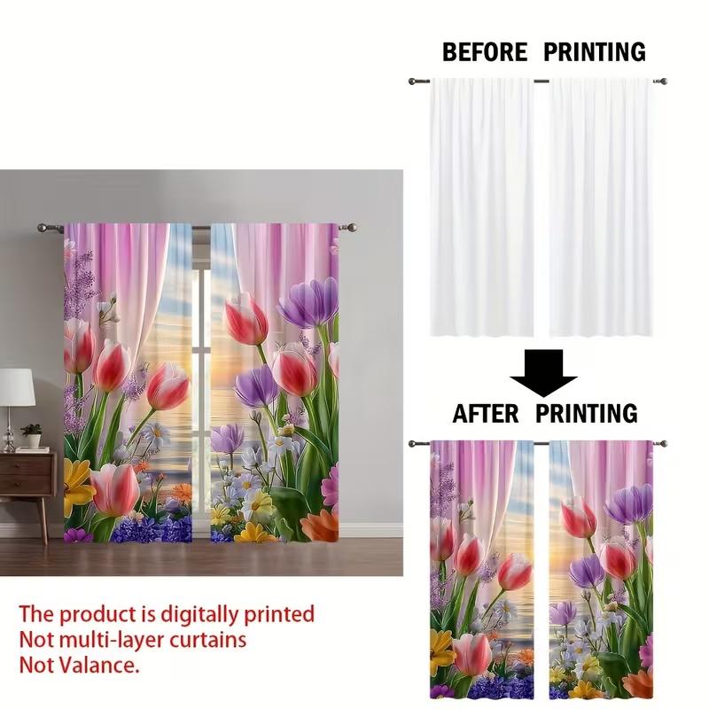 2 Pcs Colorful narcissus print curtains,suitable for bedroom,living room kitchen decoration,home decoration,window decoration