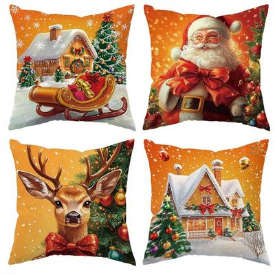 Christmas Pillowcases: Santa, Reindeer & Cozy Cottages Designs Sofa Room Cushion Cover Home Decoration New Year Gift