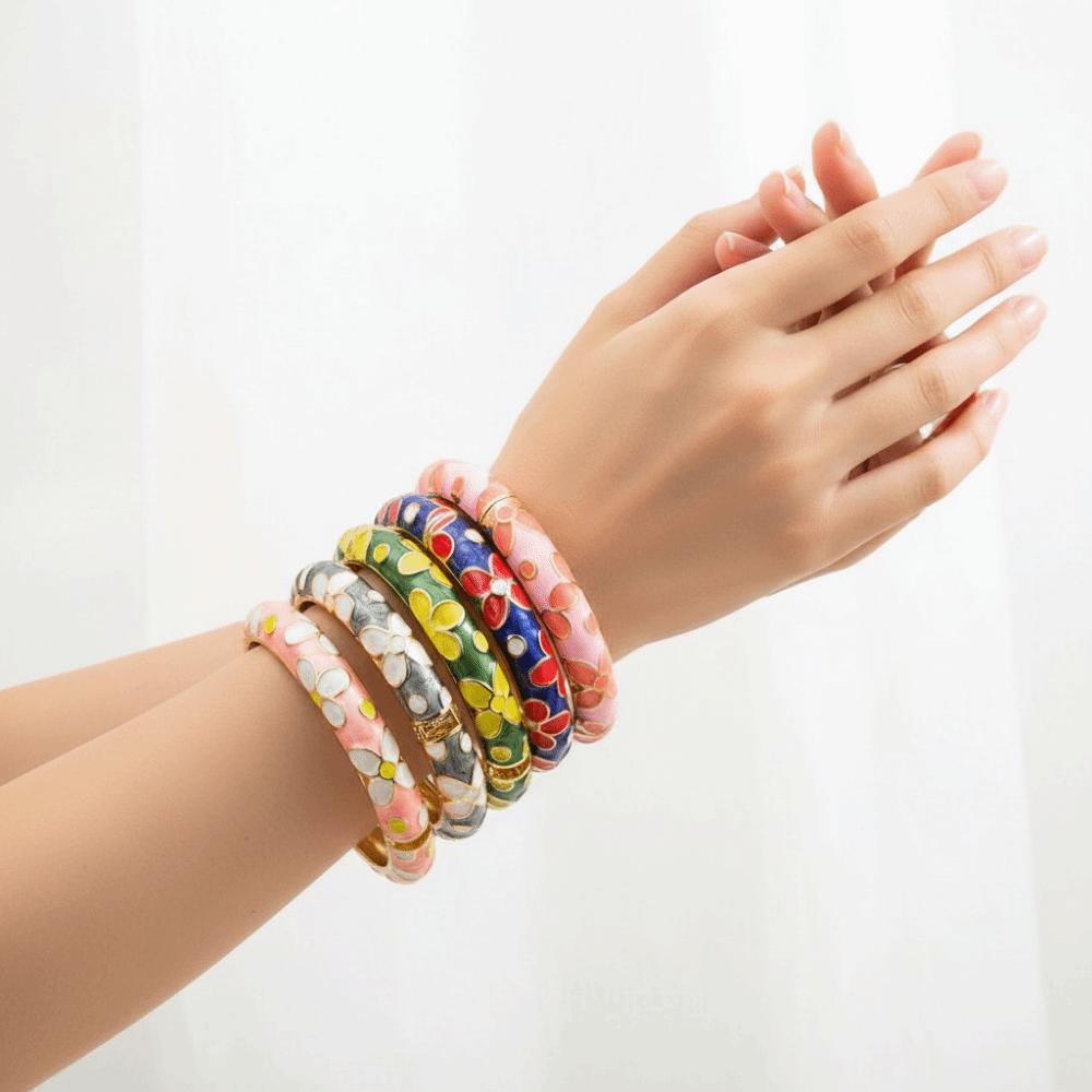 Chinese Style Vintage Cloisonne Bangle Traditional Glazed Bangle Women's Hand Bracelet  Girls