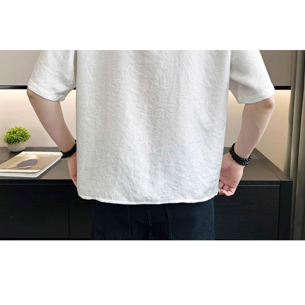 Summer Short-sleeved Shirt Men Ice Silk Stand Collar New Fashion New Chinese Top