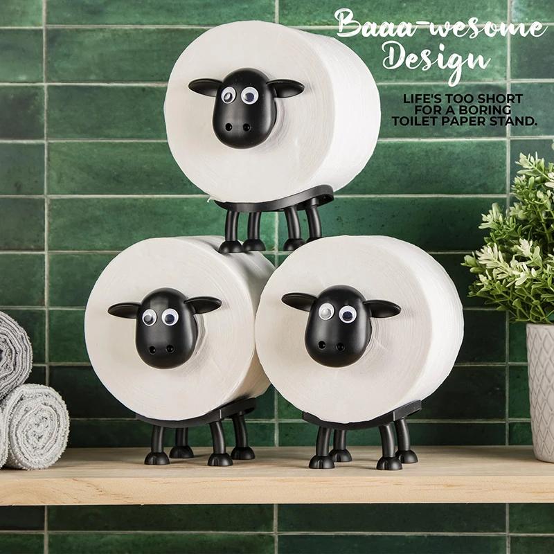 Sheep Toilet Paper Stand, Adorable Resin, Sheep Fabric Box, Stackable for Home, Bathroom, Vanity, Night Stand