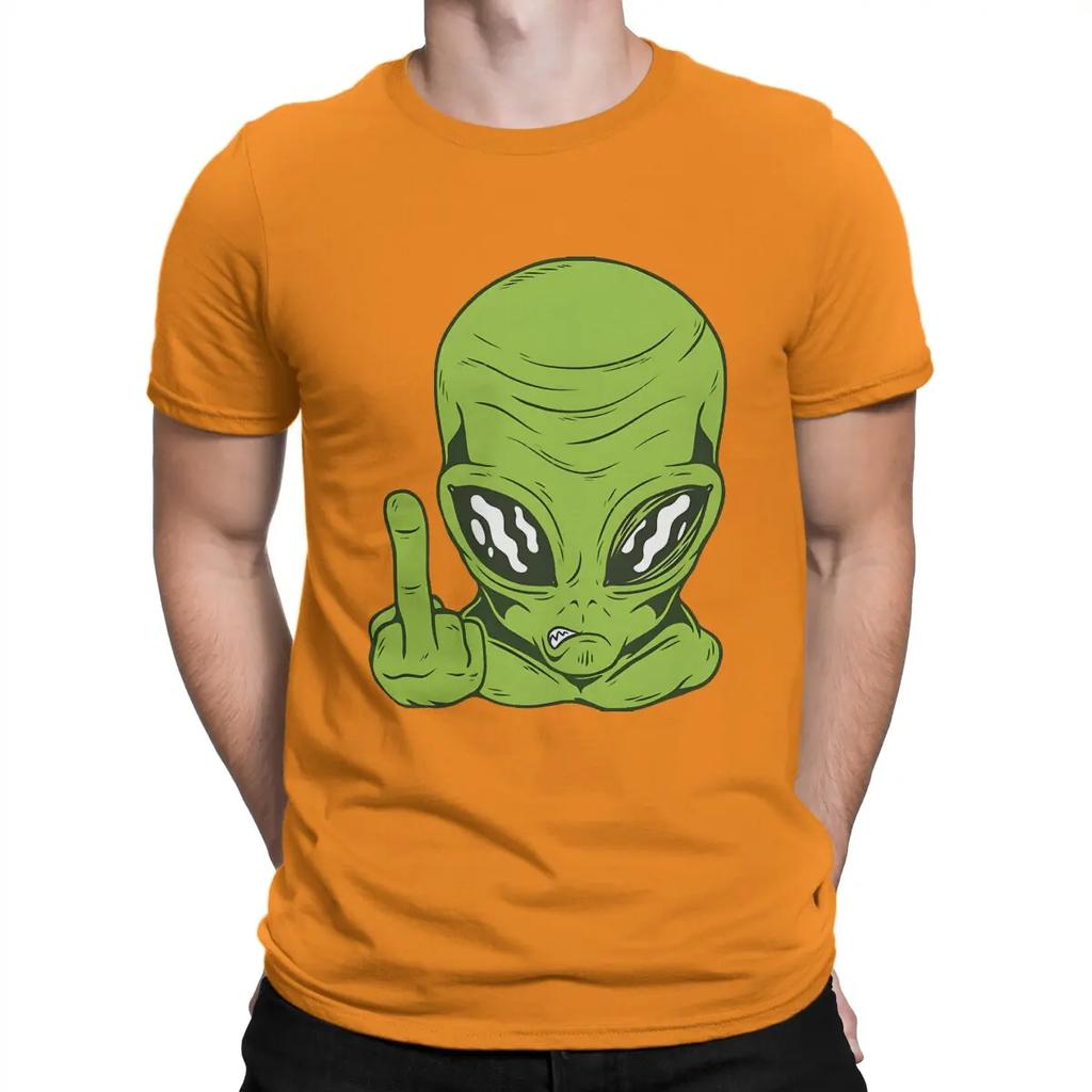 Angry Alien Head Flipping The Bird Middle Finger Men T Shirts Resident Alien Amazing Tees Short Sleeve O Neck T-Shirts Cotton