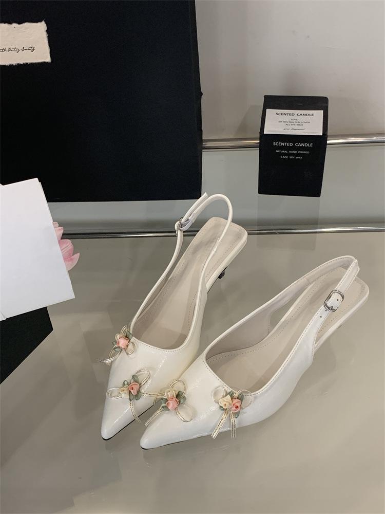 Mi Ting Bow Celebrity Style Evening Shoes Fashion Temperament Fairy Style Pointed Head French Flat Bottom Baotou Sandals 35 белый 6090₽