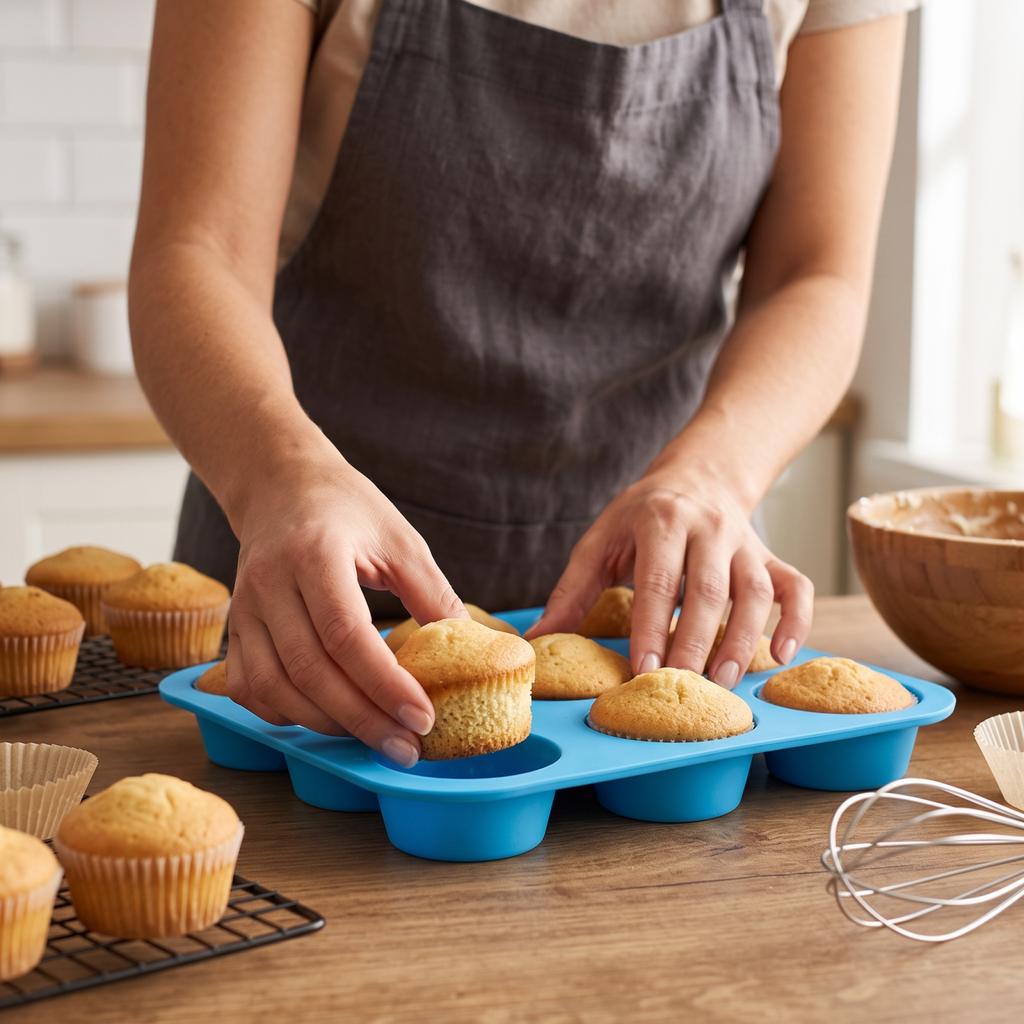 12-Cavity Round Silicone for Baking - Nonstick Flexible Muffin Pan