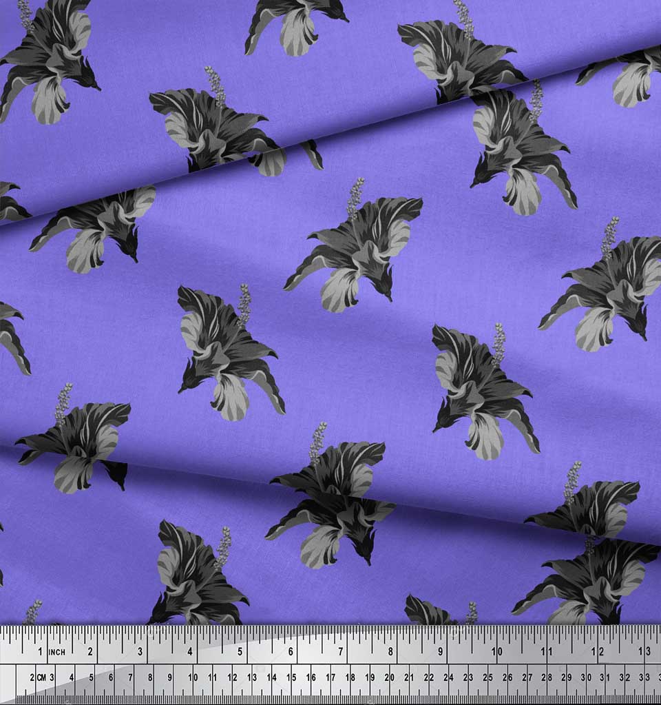 Soimoi Grey Japan Crepe Satin Fabric Floral Print Fabric by the metre 42 Inch