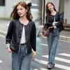 Women's 2025 Vintage Lambskin Leather Motorcycle Jacket - Round Neck, Casual, High-End Fashion