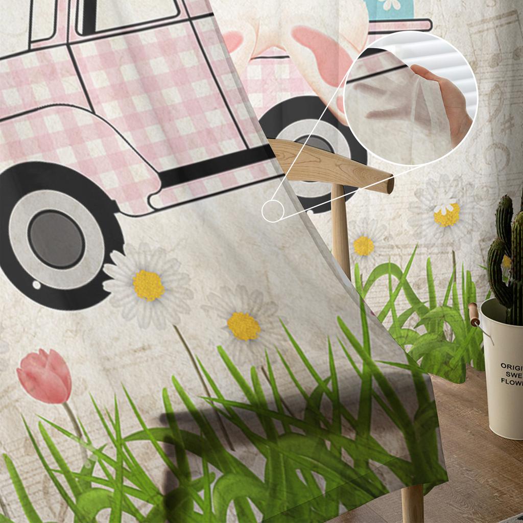 Easter Egg Bunny Butterfly Flower Truck Tulle Curtains For Living Room Bedroom Voile Sheer Curtain Window Home Decor Drapes