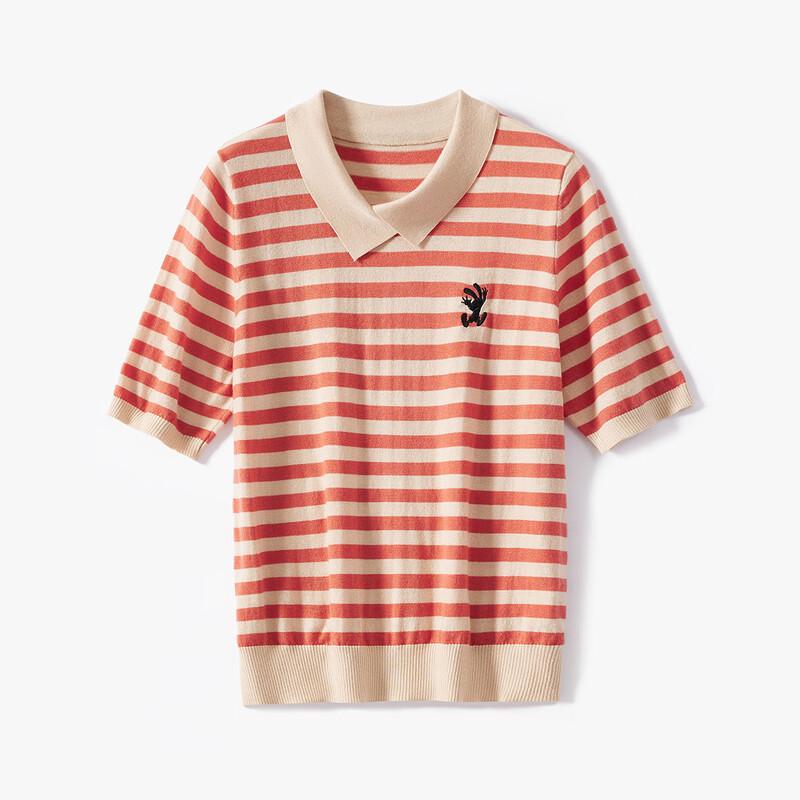 SNOWFORTE Women's Wool-Blend Striped Polo Knit Short-Sleeve Top