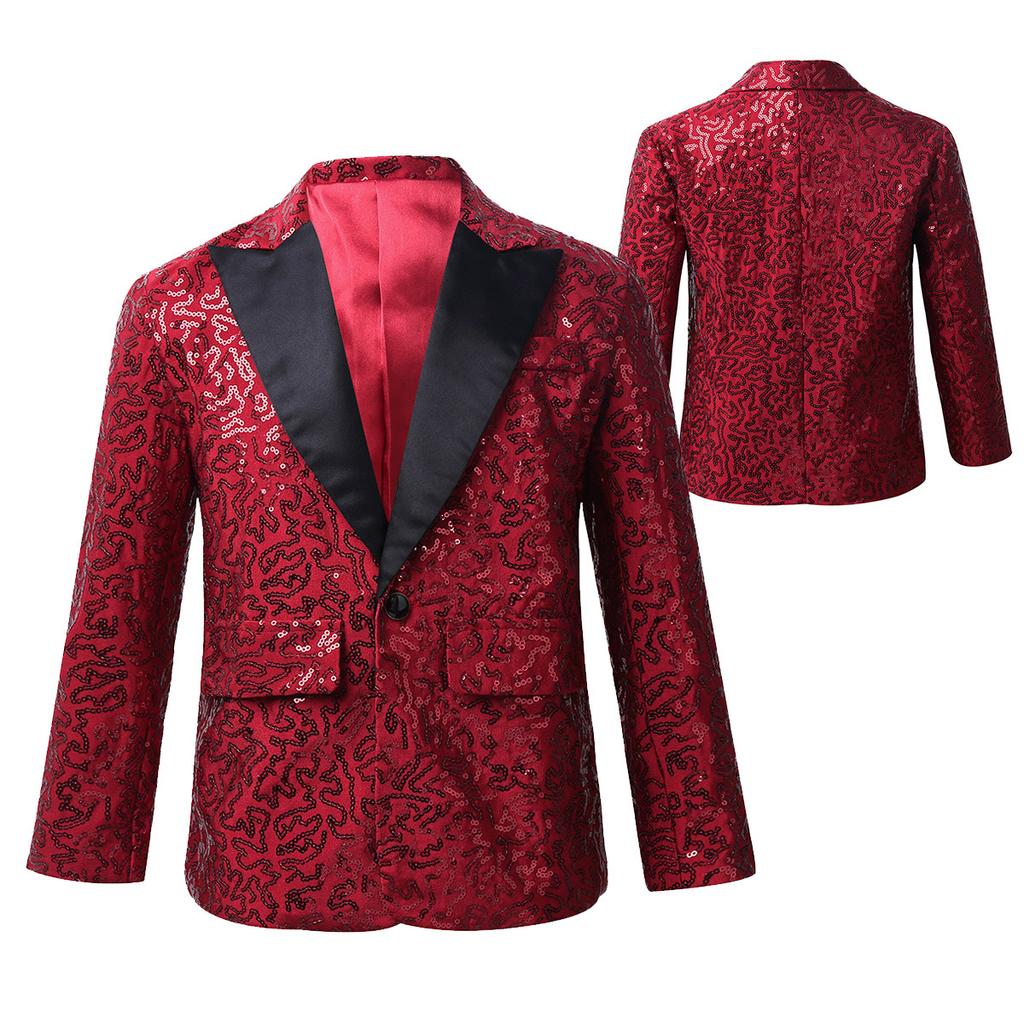 Veste Garçon Paillettes Couleur Unie - Style Costume De Fête Ou Prom - Manches Longues, Coupe Slim - Pour Adolescent, Enfant Dès 2 Ans - Décontracté Et Mode